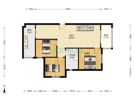 新怡家园 3室1厅1卫 92平方