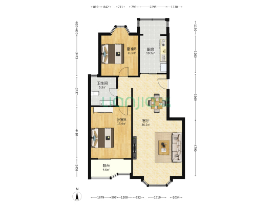 杨浦公寓 2室1厅1卫 105平方