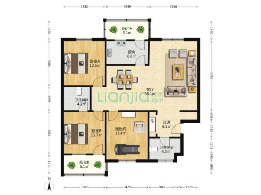 园中园 2室1厅2卫 132平方