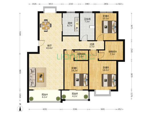 家和花园二期 3室1厅1卫 143平方