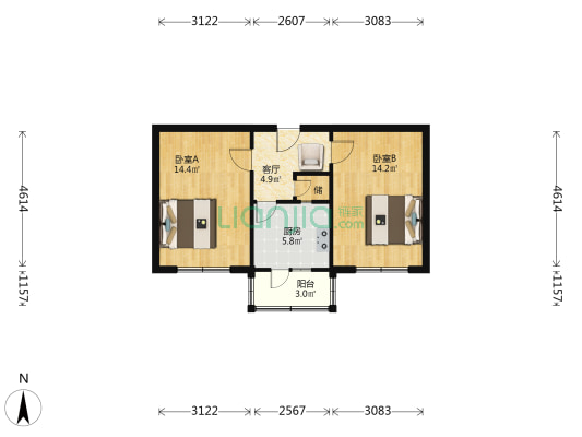 沿湖小区 2室1厅0卫 55平方