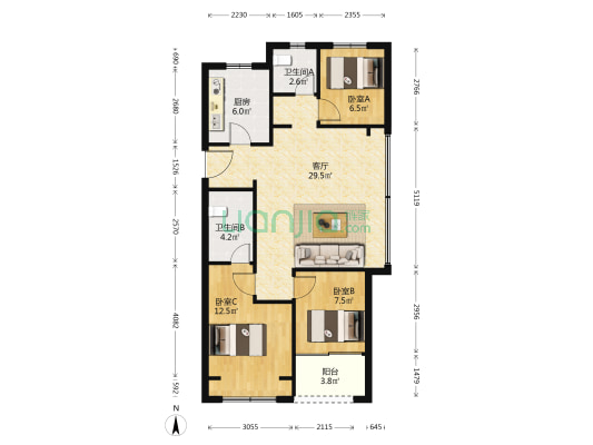 阳光城未来悦 3室1厅2卫 95平方