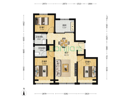 桂语听澜 3室1厅2卫 104平方
