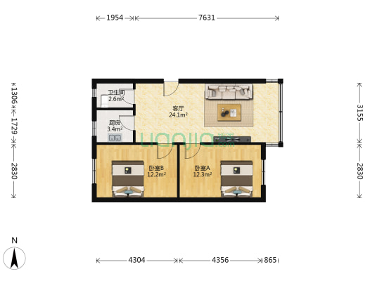 陕西巷56号 2室1厅1卫 68平方
