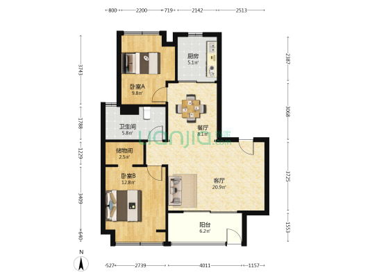 金融湾晶玥 2室2厅1卫 96平方