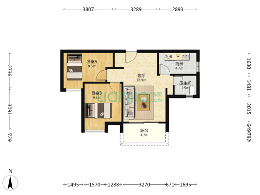 朗逸轩 2室1厅1卫 62平方
