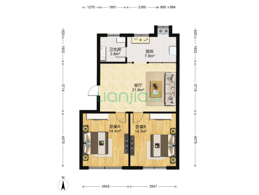 三经路江西制药厂宿舍南区 2室1厅1卫 78平方