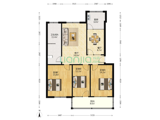 江夏区实验小学 3室2厅1卫 112平方
