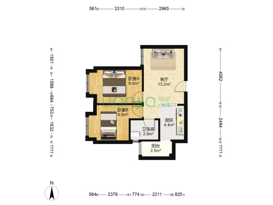 保利香槟光华 2室1厅1卫 56平方