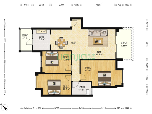 翠林雅居 3室1厅1卫 106平方