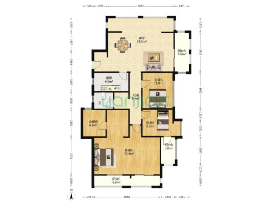 科尔世纪外滩 3室1厅1卫 132平方