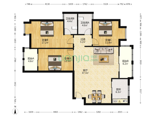临港新城一期 3室1厅2卫 142平方