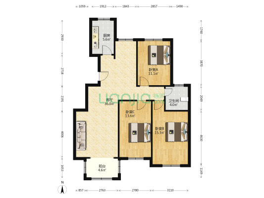 翡翠城C区 3室1厅1卫 116平方