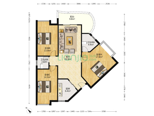 洋河街39号 3室1厅2卫 112平方