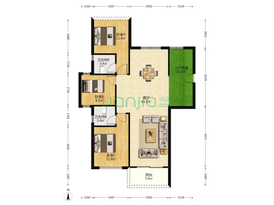 理想荟 3室1厅2卫 122平方