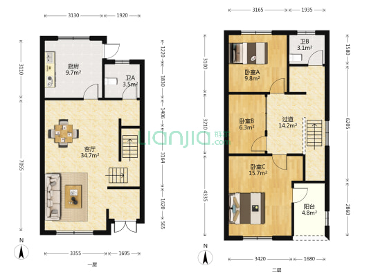 新未庄 3室1厅2卫 118平方