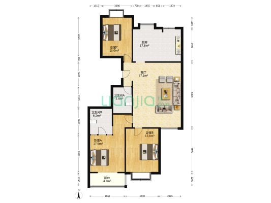 长岛国际 3室1厅2卫 163平方