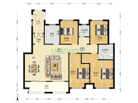 绿地城DK4 4室1厅2卫 154平方