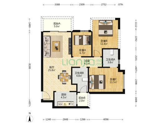 恒力未来天骄 3室1厅2卫 95平方