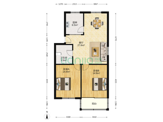 奥林苑 2室1厅1卫 88平方