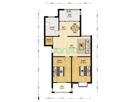 东湖翠景苑 2室2厅1卫 96平方