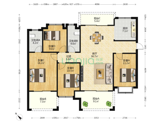 甘泉金水湾 4室1厅2卫 155平方