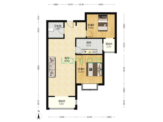 出售 香邑溪谷南向两居  精装修 采光好 满二-户型图