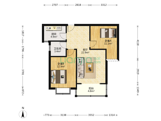 亿家天下小区 2室1厅1卫 80平方