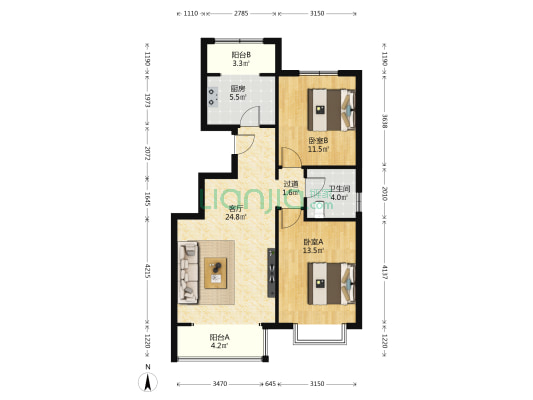 锦厦家园 2室1厅1卫 94平方