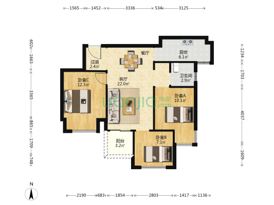 万科美景橙果 3室1厅1卫 88平方
