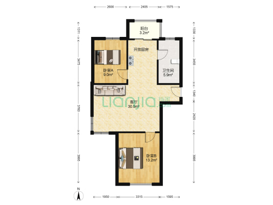 境界梅江 2室1厅1卫 87平方