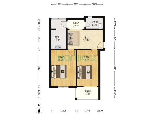 北街47号 2室1厅1卫 64平方