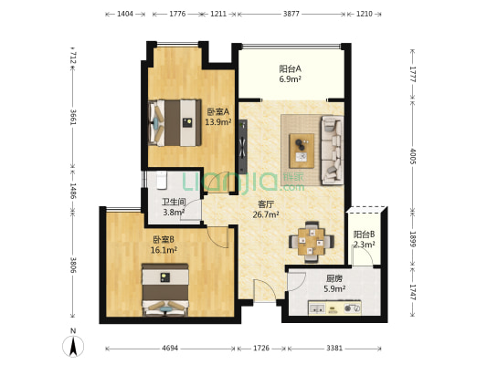 凯力威锦绣阳光 2室1厅1卫 85平方
