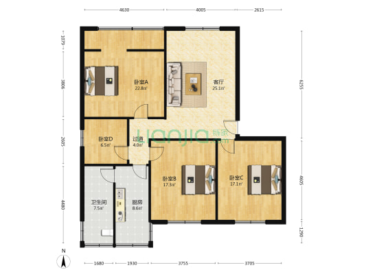 农商银行桂湖苑 4室1厅1卫 128平方