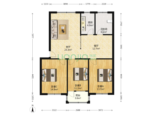 林工商公司家属院 3室2厅1卫 116平方