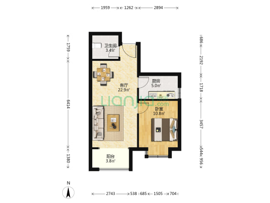 佐佑华庭 1室1厅1卫 62平方