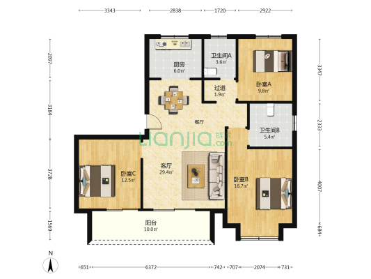 香湖景苑 3室1厅2卫 125平方