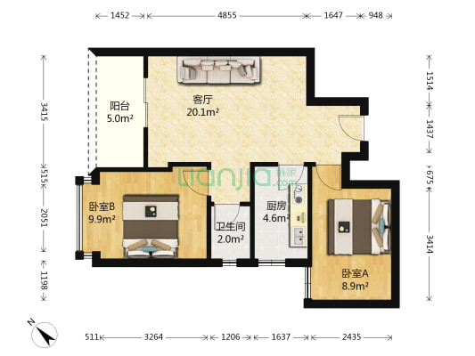 风华豪庭 2室1厅1卫 62平方