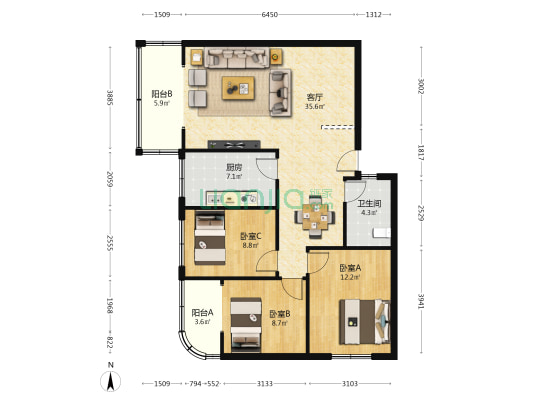 兴茂翠园 3室1厅1卫 106平方