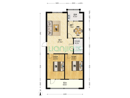 文化宫路12号院 2室2厅1卫 92平方