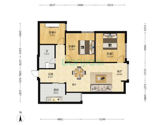 文化空间 3室1厅1卫 99平方