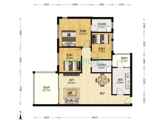 广州碧桂园华苑 3室1厅2卫 96平方