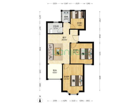 品诚苑 3室1厅1卫 77平方