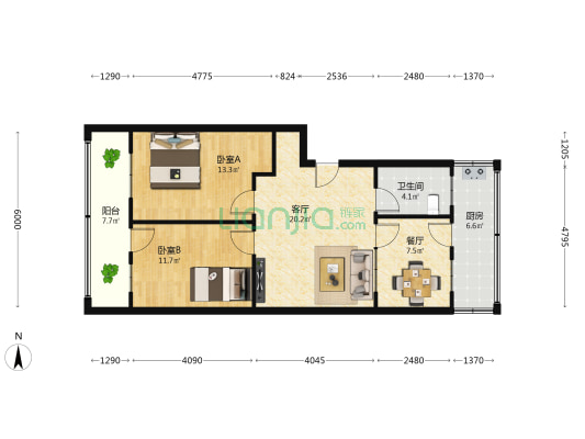 县棉织厂家属院 2室2厅1卫 71平方