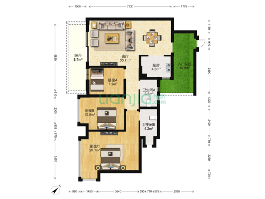 盈信御海名筑 3室1厅2卫 133平方