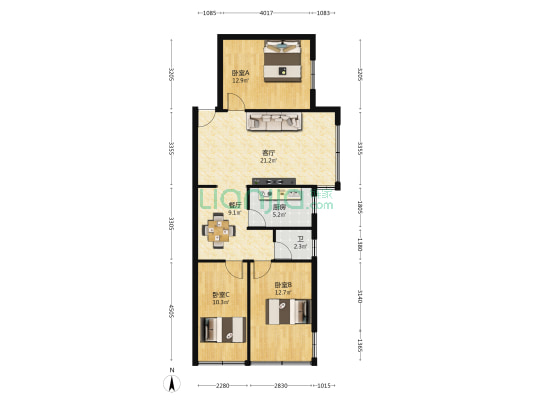 翠华路117号 3室2厅1卫 86平方