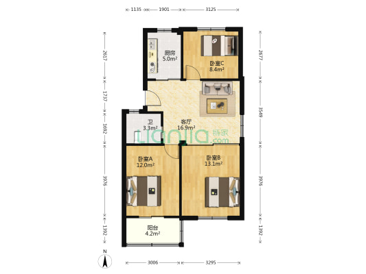 凤凰新村 3室1厅1卫 75平方