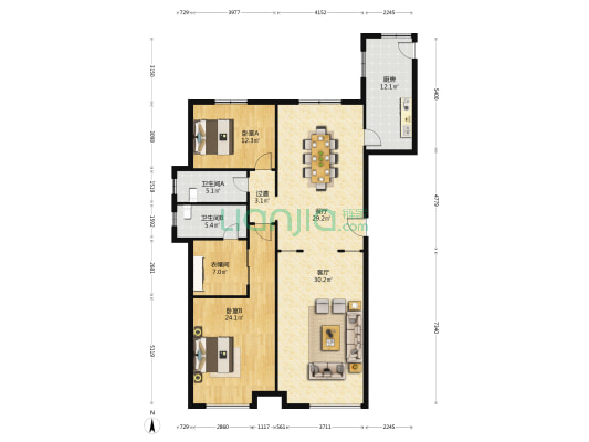 恒茂国际都会 2室2厅2卫 178平方