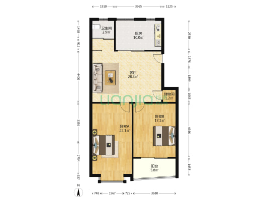 莲花新苑 2室1厅1卫 107平方
