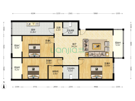 西屠场街11号 3室1厅2卫 140平方